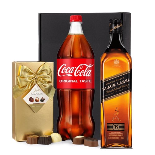 Johnnie Walker Black Label Whisky with Coca-Cola & Chocolates Gift Box | Spirit Mixer Set
